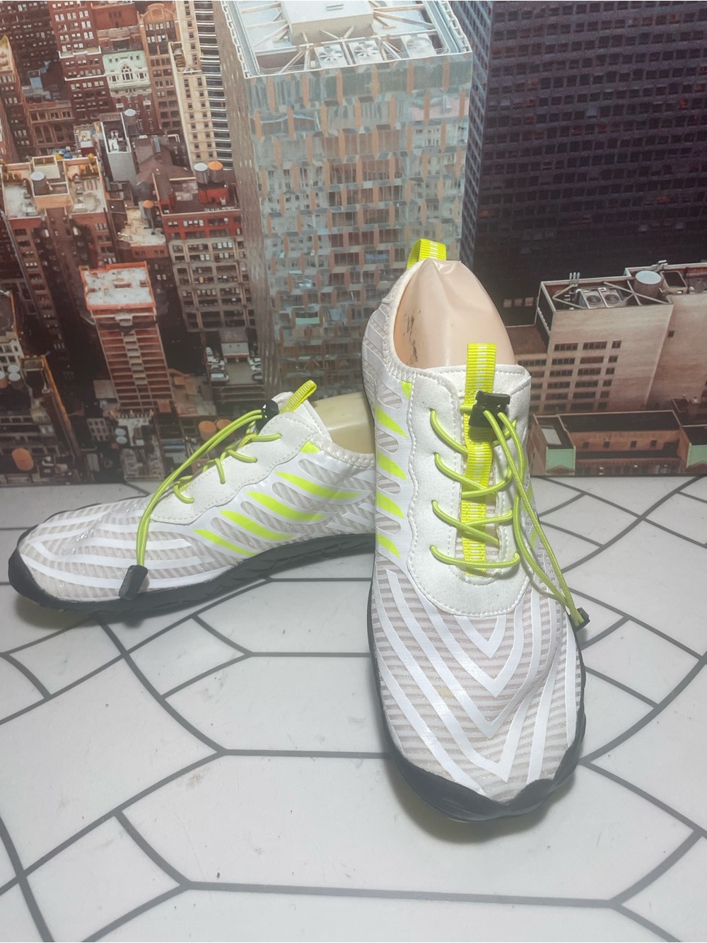 White Athletic Slip-On Sneakers with Neon Yellow white /back Size 11.5